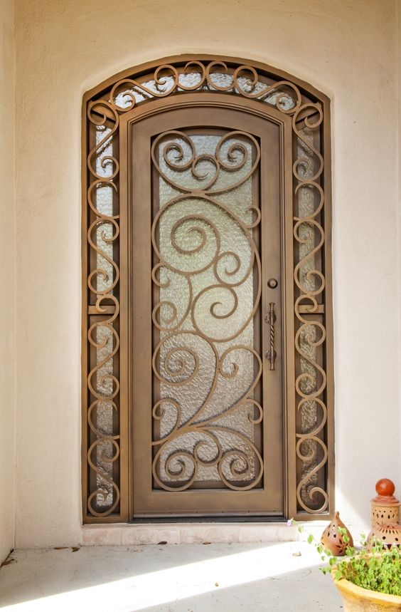 high quality villa anti rust single leaf security frame  lowes glass entry wrought iron door with sidelights