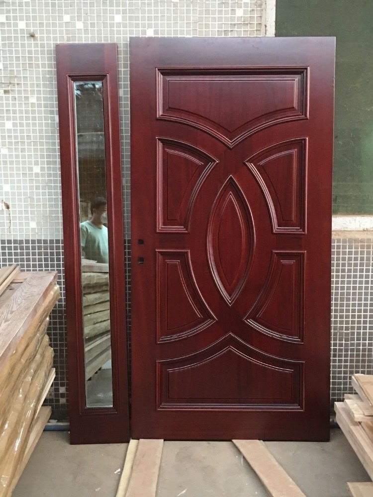 modern pre-hung exterior mahogany solid wood doors with two sidelights double front doors