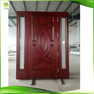 modern pre-hung exterior mahogany solid wood doors with two sidelights double front doors