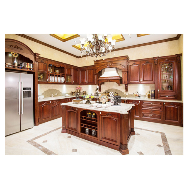 Luxury modern design classic style solid dark wood bespoke island kitchen cabinet