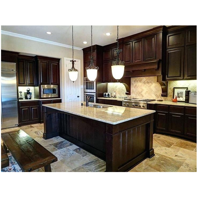 Luxury modern design classic style solid dark wood bespoke island kitchen cabinet