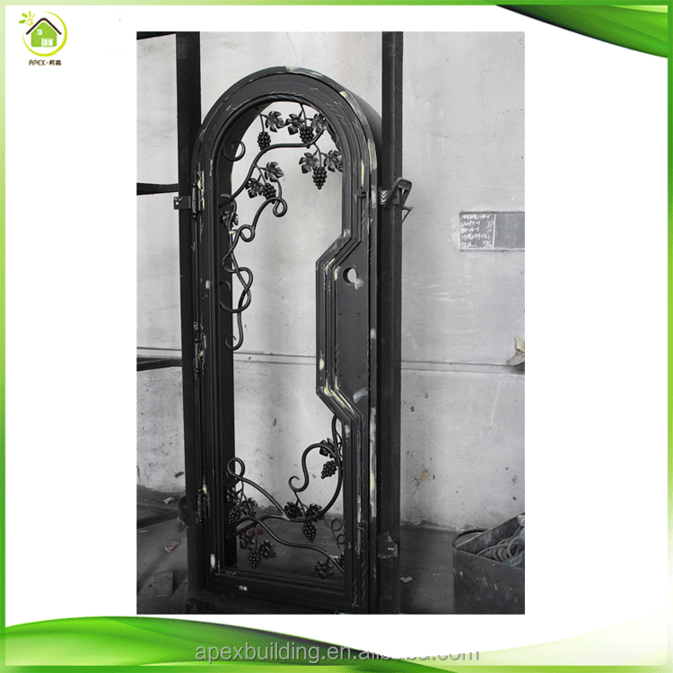 Decorative wrought iron single wine cellar entry doors