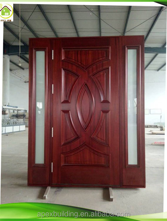 modern pre-hung exterior mahogany solid wood doors with two sidelights double front doors