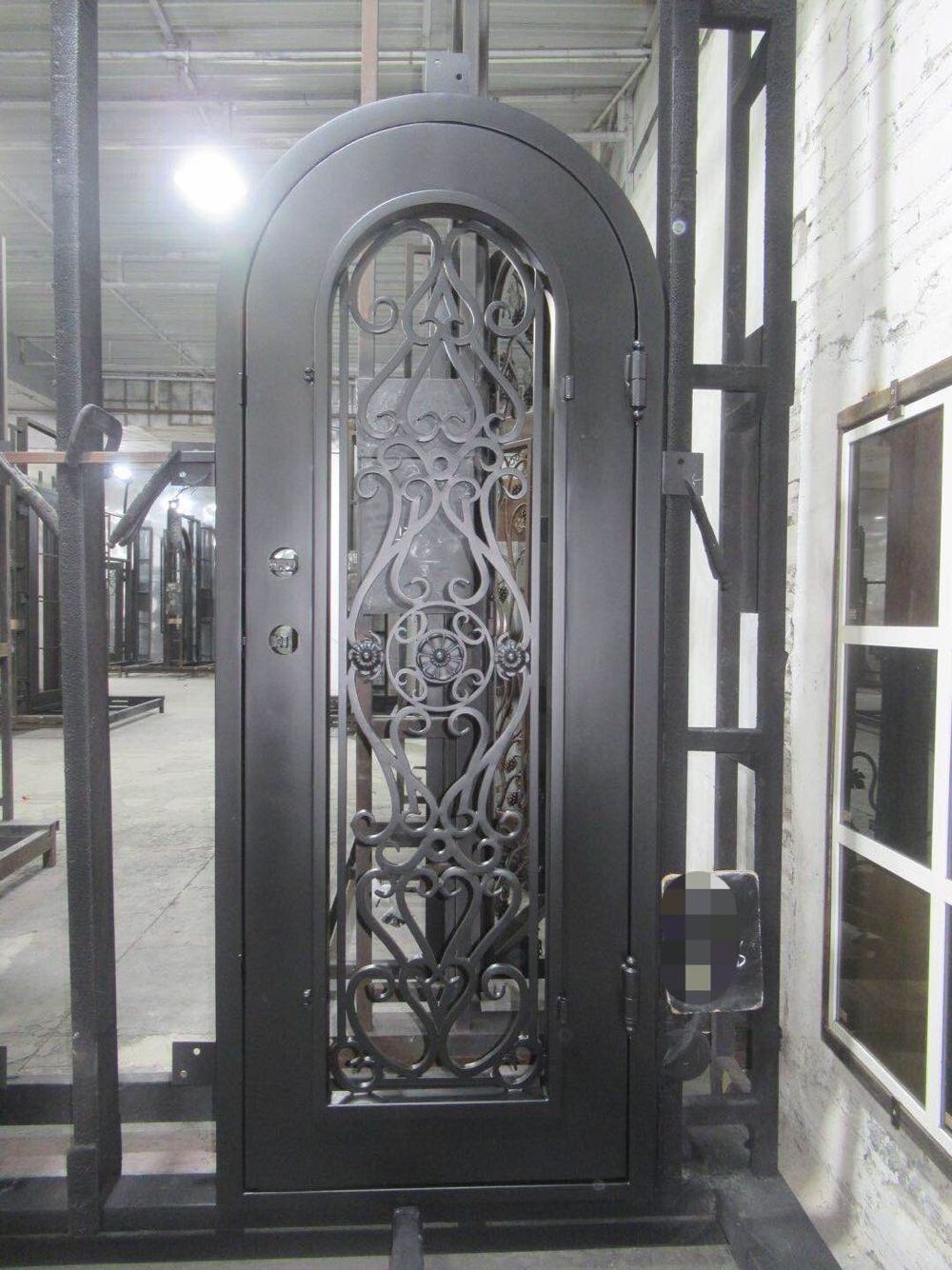 house front heavy duty threshold hinge anti rust galvanized surface treatment security wrought iron single entry door with glass