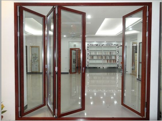 cheap price wood grain patio accordion glass lock aluminum bifold door