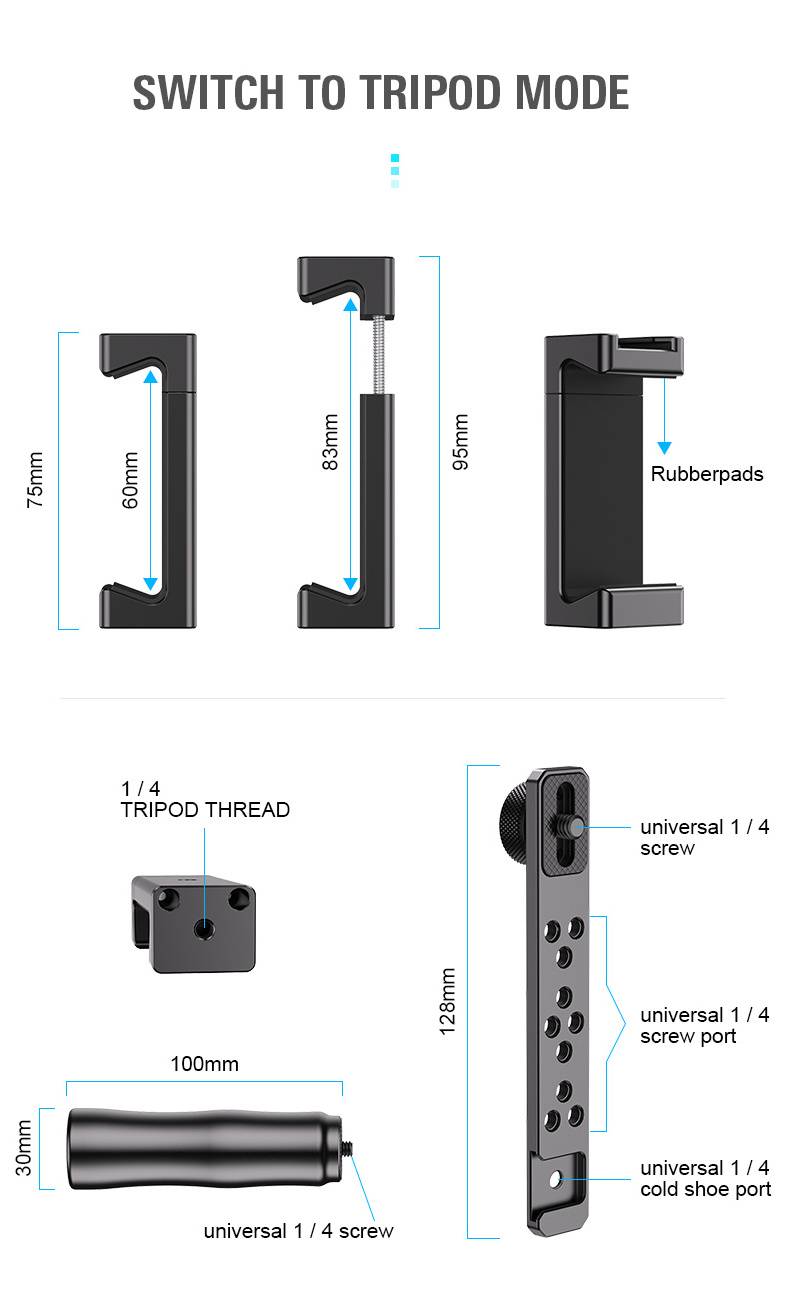 Apexel mobile tripod handgrip 1/4 screw microphone attached phone grip holder set for action camera