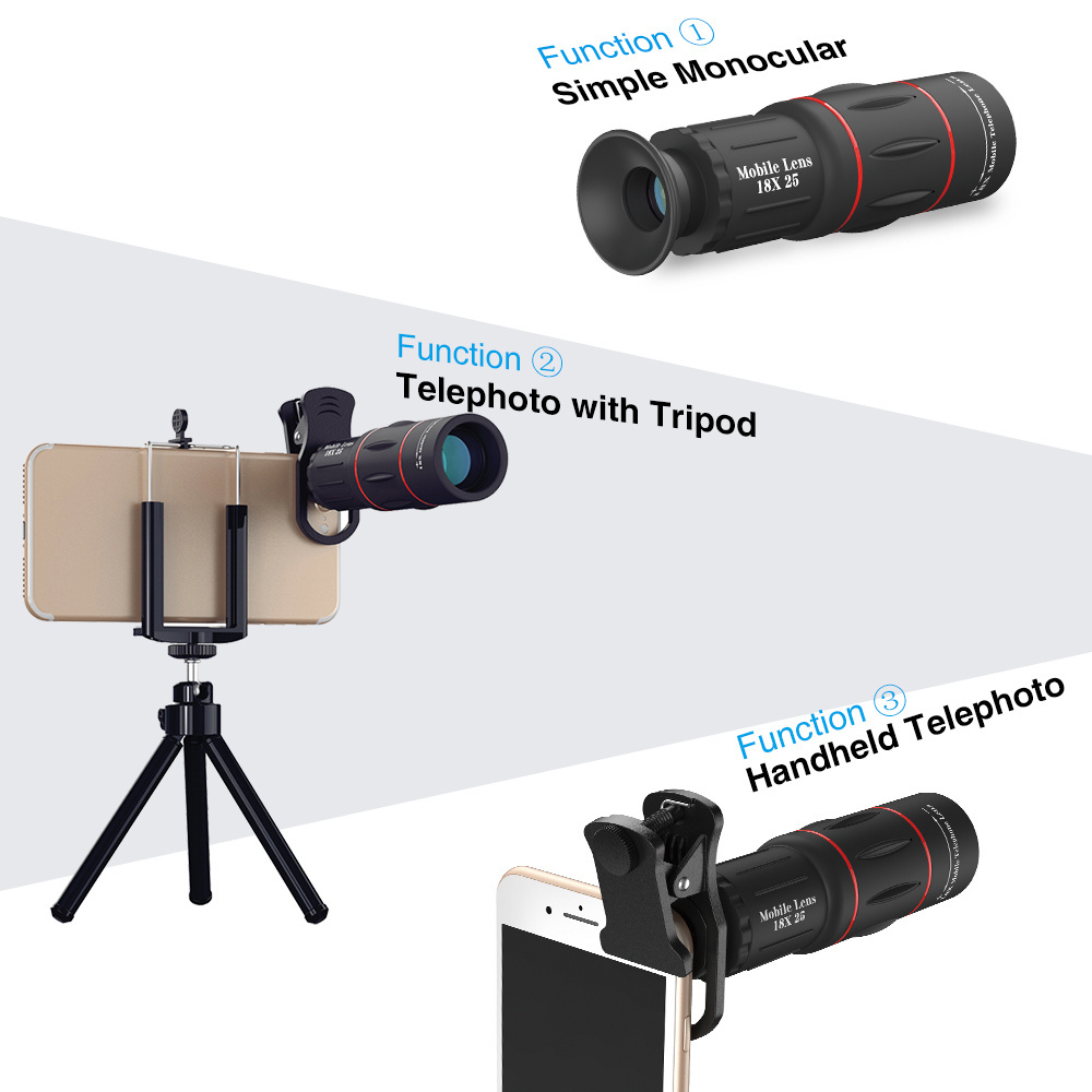 APEXEL 18X Zoom Telephoto Lens with Tripod Universal Optics Glass Telescope Phone Camera Lens 18X25 Zoom Lens for Mobile Phone