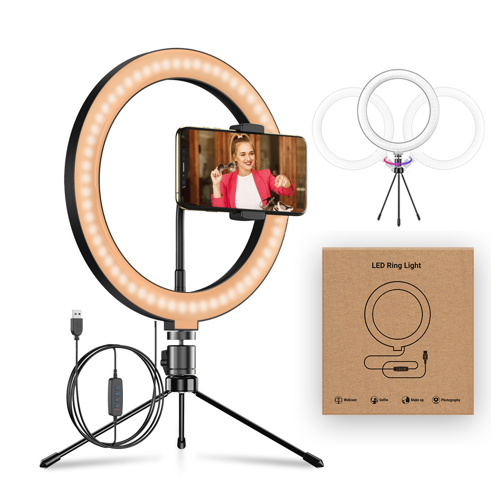 APEXEL 3000K-6500K make up LED ring light Dimmable 10 inch selfie ring light with tripod stand