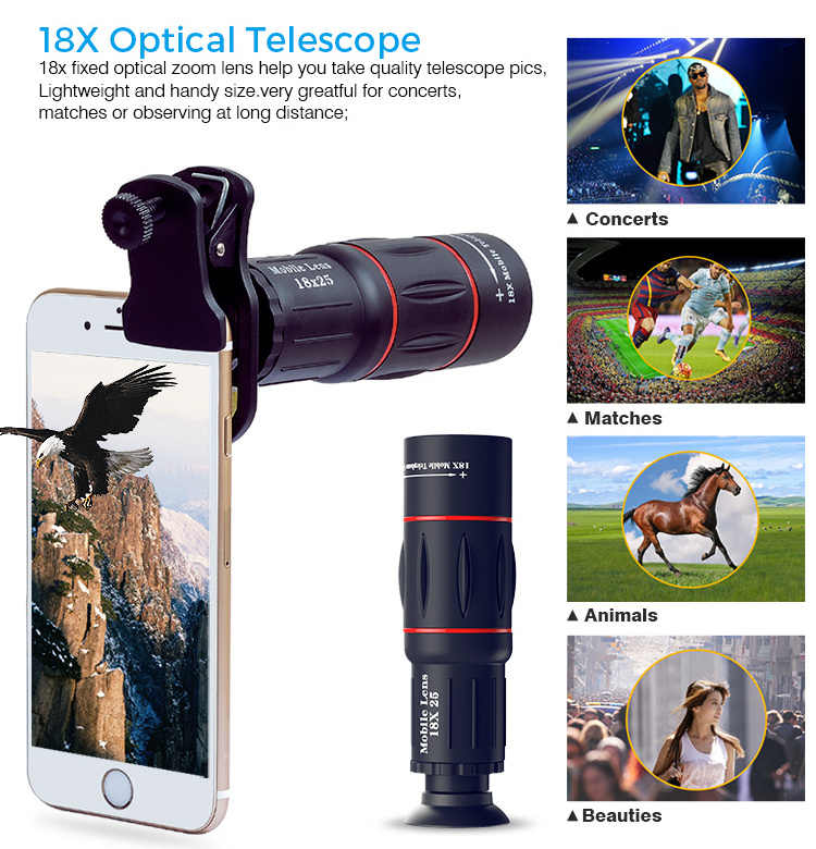 APEXEL 18X Zoom Telephoto Lens with Tripod Universal Optics Glass Telescope Phone Camera Lens 18X25 Zoom Lens for Mobile Phone