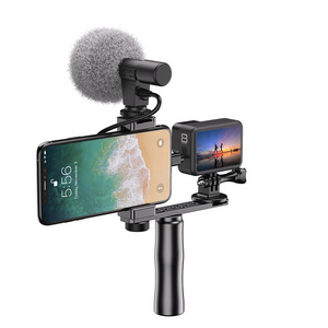 Apexel mobile tripod handgrip 1/4 screw microphone attached phone grip holder set for action camera