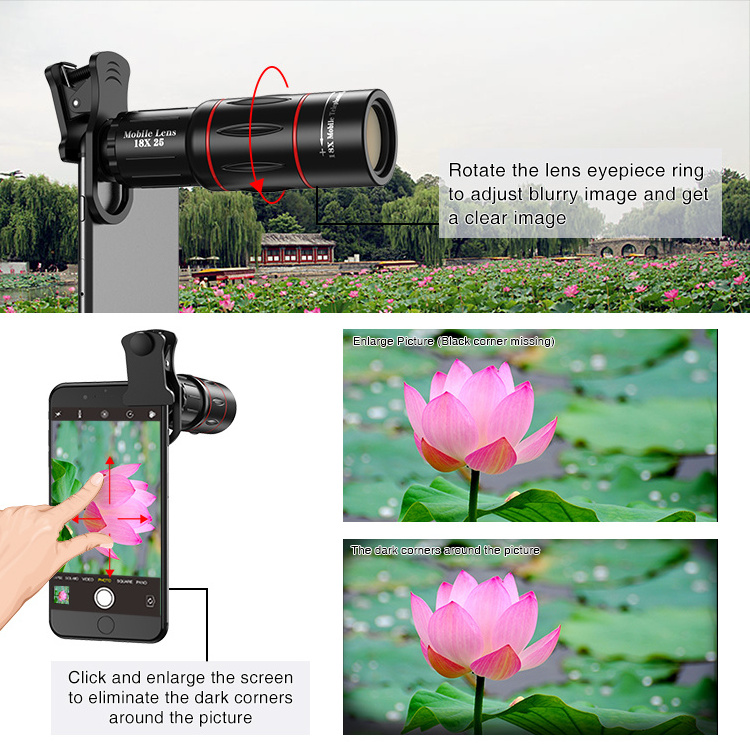 APEXEL 18X Zoom Telephoto Lens with Tripod Universal Optics Glass Telescope Phone Camera Lens 18X25 Zoom Lens for Mobile Phone