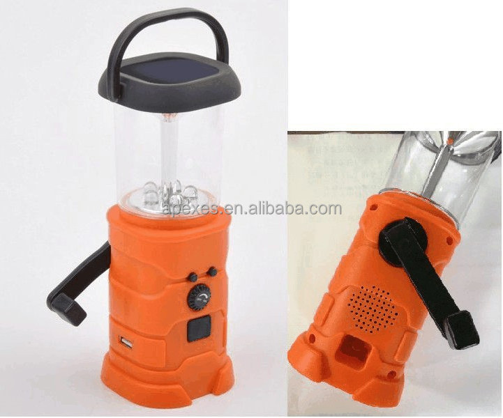 Outdoor 5 LED Solar Power Light Hand Crank Dynamo Flashlight with AM/FM Radio for Camping