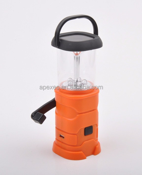 Outdoor 5 LED Solar Power Light Hand Crank Dynamo Flashlight with AM/FM Radio for Camping