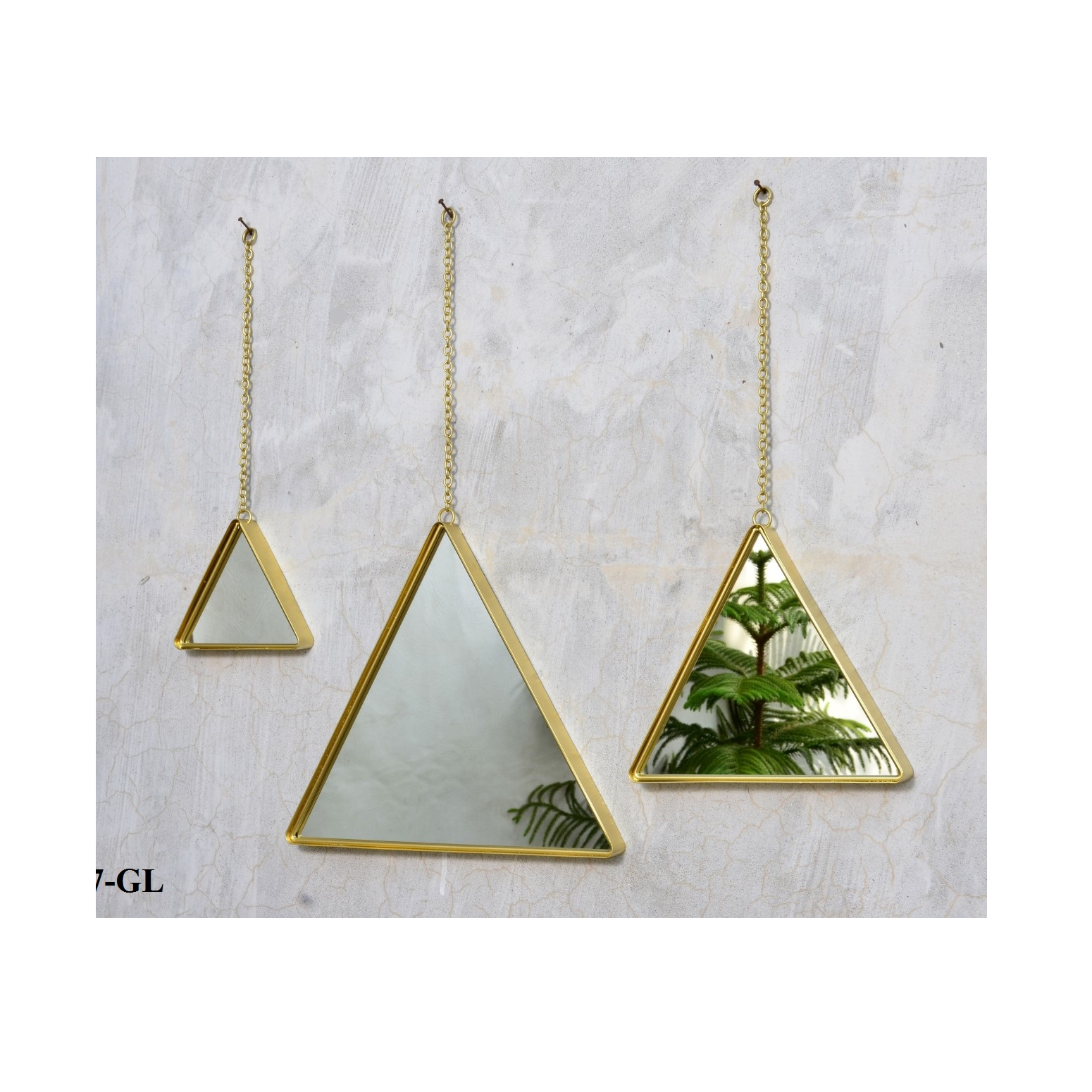 OEM Private Label Hanging Wall Mirror with Gold Finished Triangle Shaped Top Grade Metal Made Wall Mirror For Sale