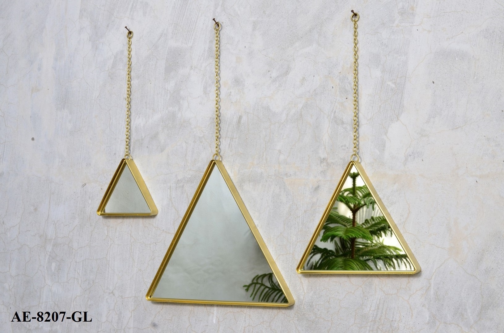 OEM Private Label Hanging Wall Mirror with Gold Finished Triangle Shaped Top Grade Metal Made Wall Mirror For Sale