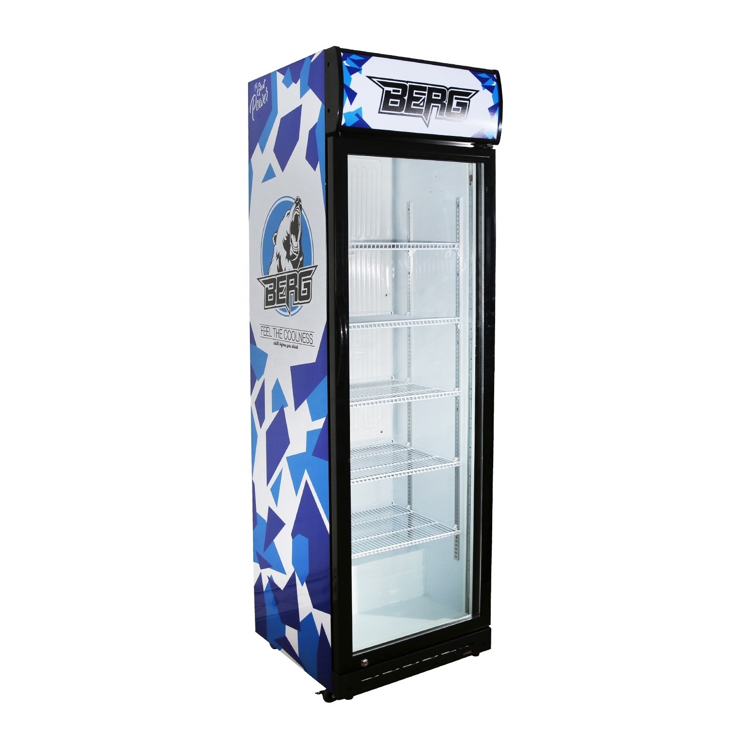 220V Adjustable Vertical Glass Door Beverage Cooler Refrigerator Upright Cooler