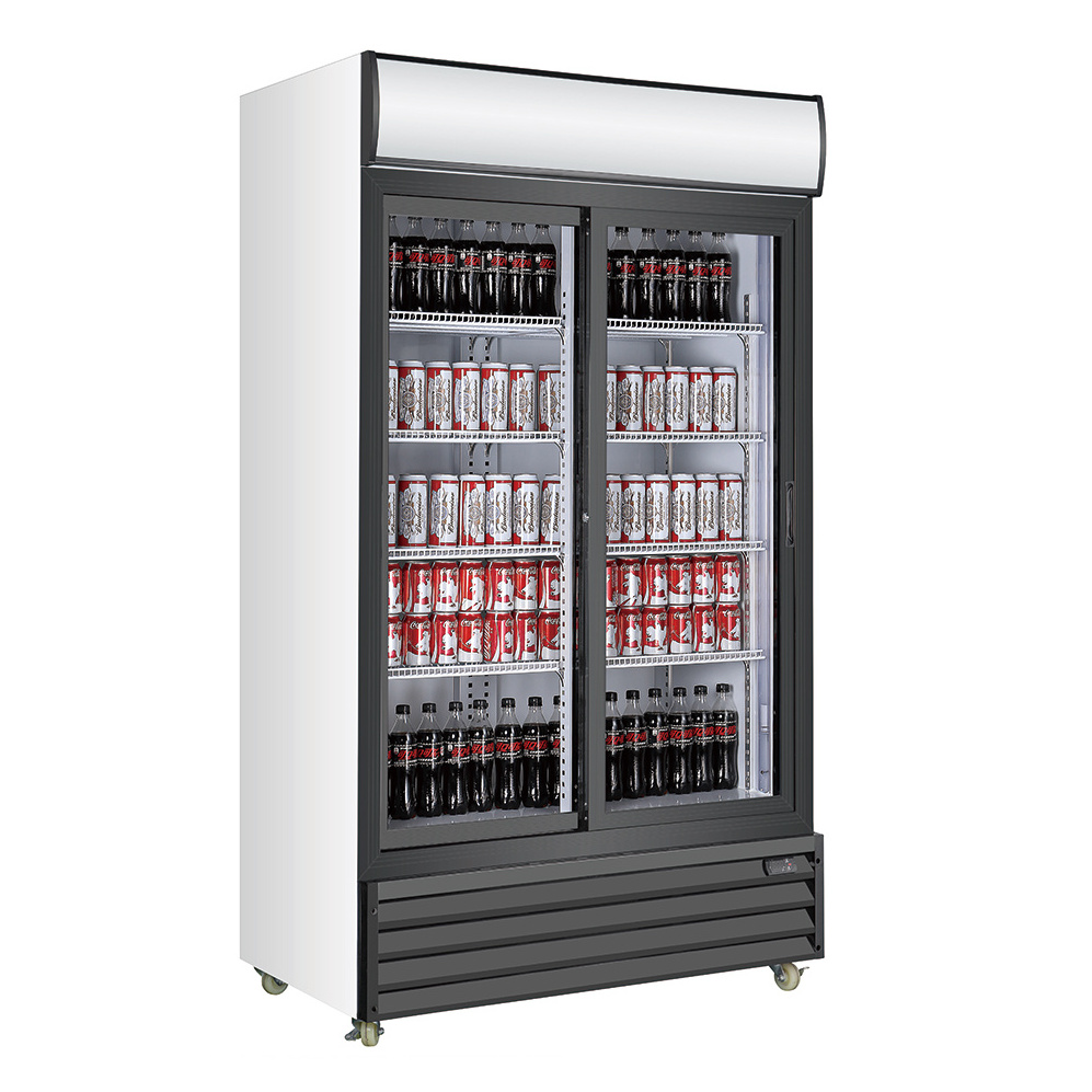 Chinese Supplier Inside Lighting Vertical Double Sliding Door Chiller Pepsi Display Refrigerator Commercial Display Fridge