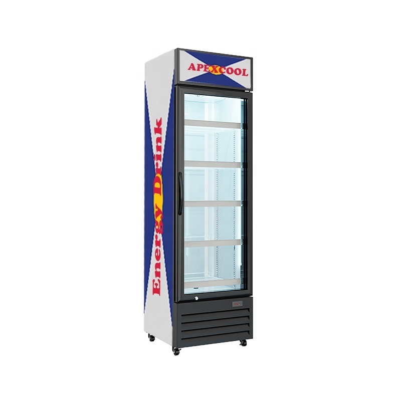 Apex shop commercial upright beverage energy drink glass door display fridge