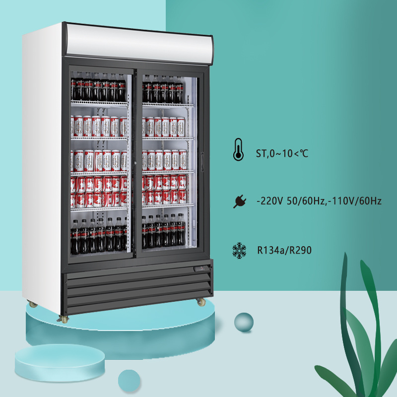 Chinese Supplier Inside Lighting Vertical Double Sliding Door Chiller Pepsi Display Refrigerator Commercial Display Fridge