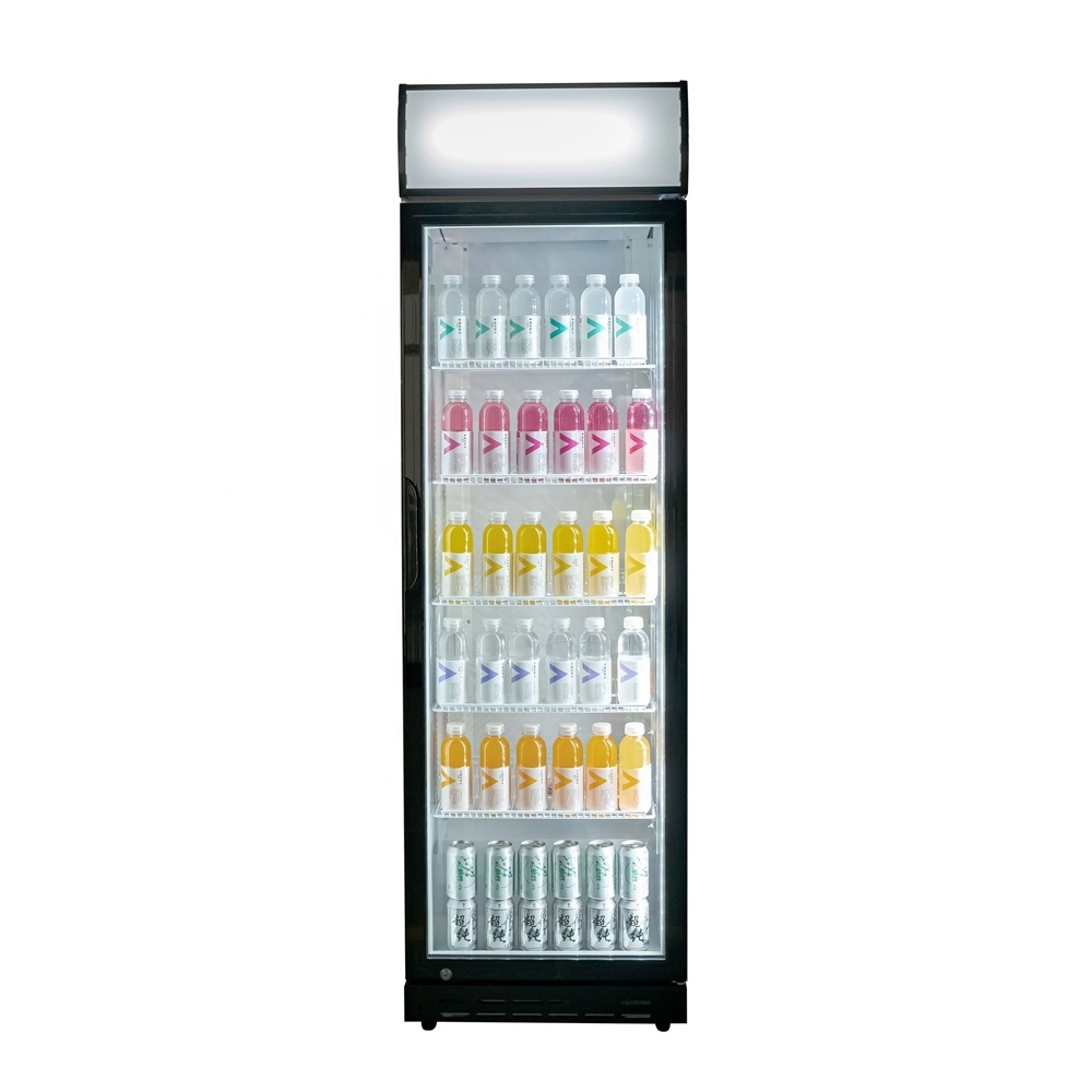 220V Adjustable Vertical Glass Door Beverage Cooler Refrigerator Upright Cooler