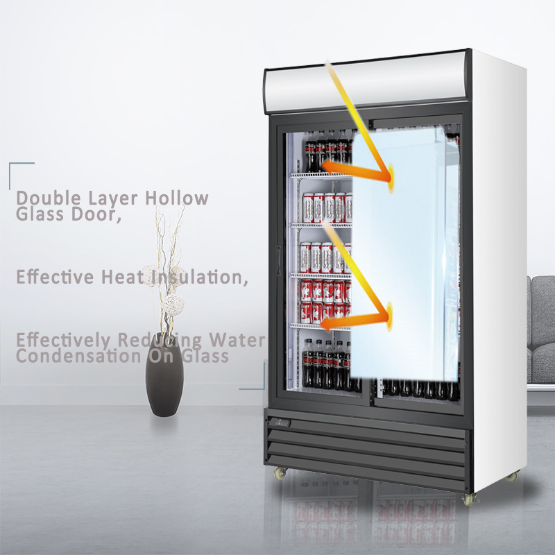 Chinese Supplier Inside Lighting Vertical Double Sliding Door Chiller Pepsi Display Refrigerator Commercial Display Fridge