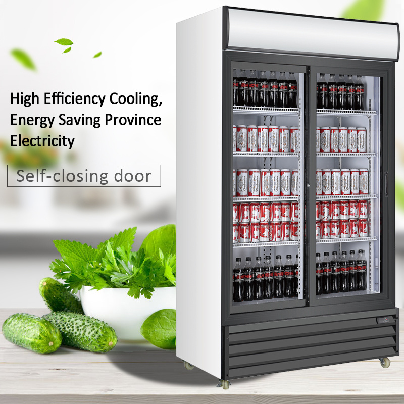 Chinese Supplier Inside Lighting Vertical Double Sliding Door Chiller Pepsi Display Refrigerator Commercial Display Fridge