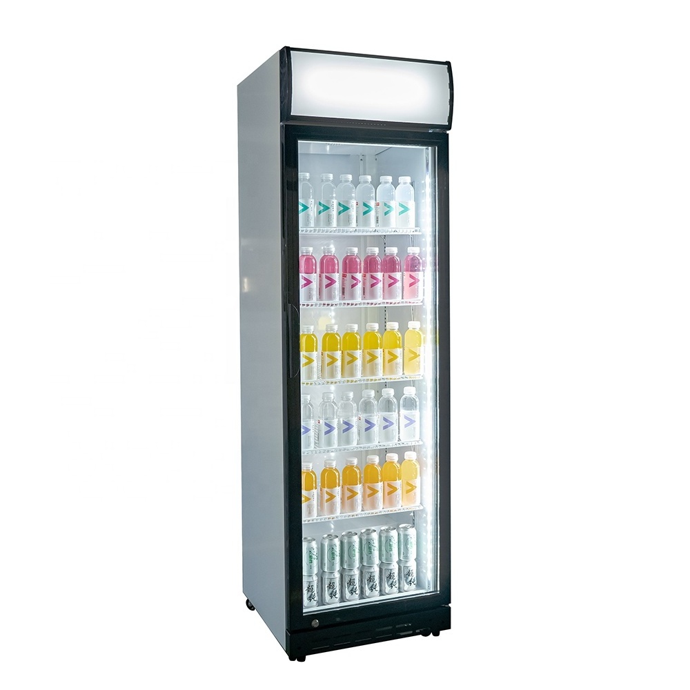 220V Adjustable Vertical Glass Door Beverage Cooler Refrigerator Upright Cooler