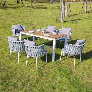 Outdoor Patio Furniture Aluminum Frame 7 Pieces Garden Restaurant Dining Table Set