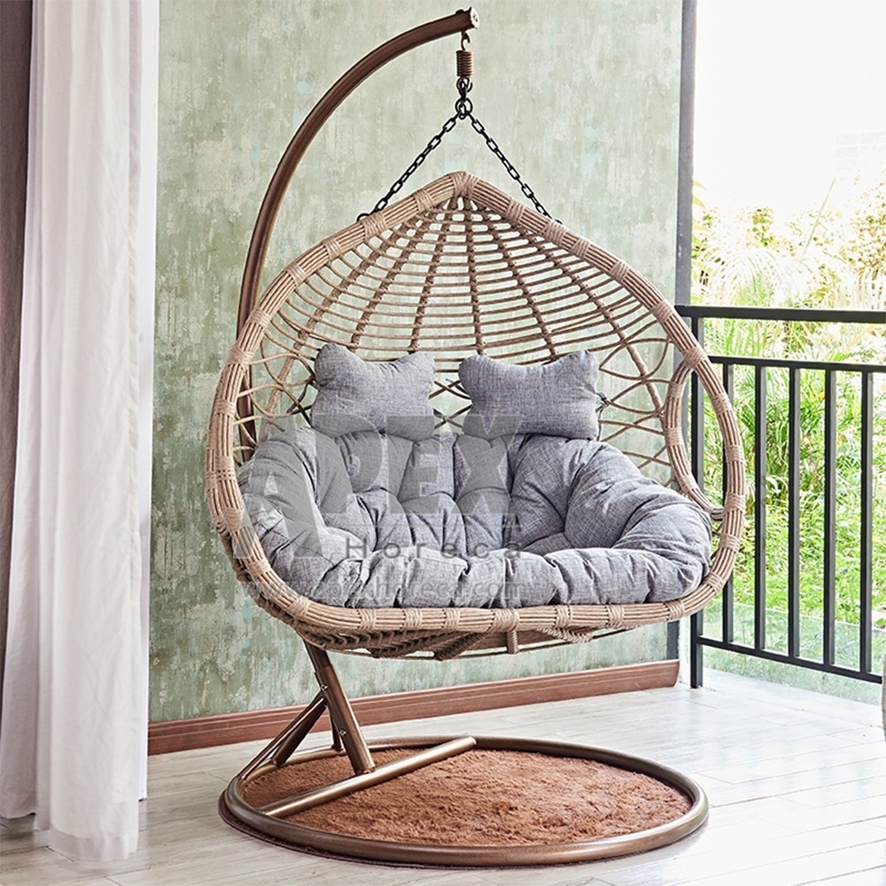 Luxury Outdoor Patio Wicker Love seat Hanging Chair Swing Hammock Egg Chairs Cushions with Aluminum Frame