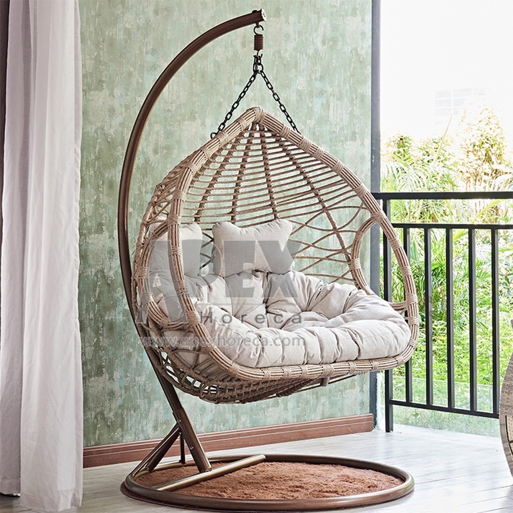 Luxury Outdoor Patio Wicker Love seat Hanging Chair Swing Hammock Egg Chairs Cushions with Aluminum Frame