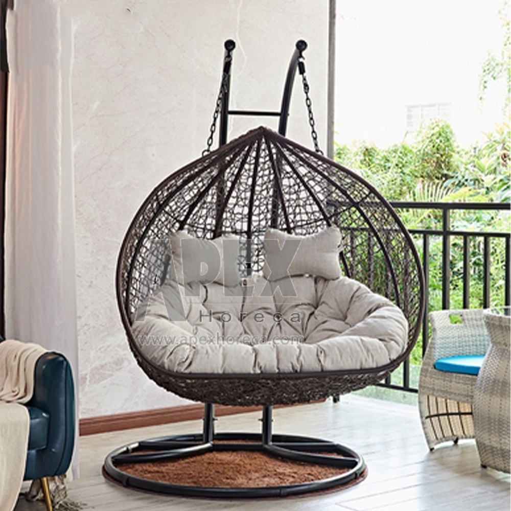 Luxury Outdoor Patio Wicker Love seat Hanging Chair Swing Hammock Egg Chairs Cushions with Aluminum Frame