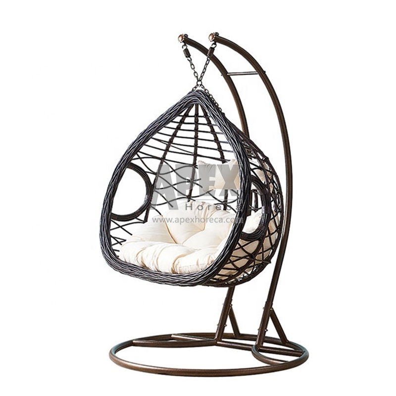 Indoor Outdoor Patio Garden Metal Steel Hammock With Cushions Wicker Patio Swings Chair Double Hanging Rattan Egg Chair