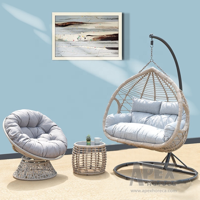 Indoor Outdoor Patio Garden Metal Steel Hammock With Cushions Wicker Patio Swings Chair Double Hanging Rattan Egg Chair