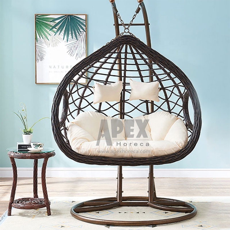 Indoor Outdoor Patio Garden Metal Steel Hammock With Cushions Wicker Patio Swings Chair Double Hanging Rattan Egg Chair