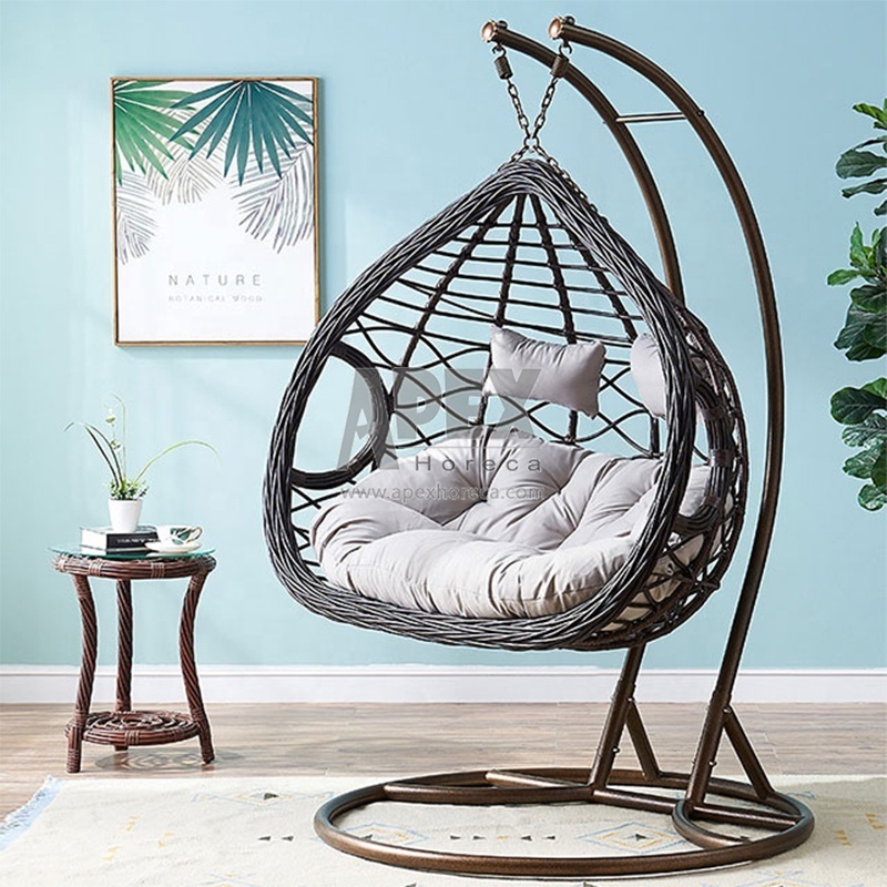 Indoor Outdoor Patio Garden Metal Steel Hammock With Cushions Wicker Patio Swings Chair Double Hanging Rattan Egg Chair