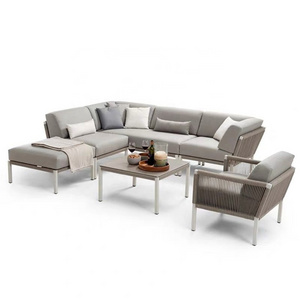 Aluminum Conversation Set Modern Sectional Sofa Rope Outdoor Patio Furniture Garden Set With Coffee Table And Waterproof Cushion