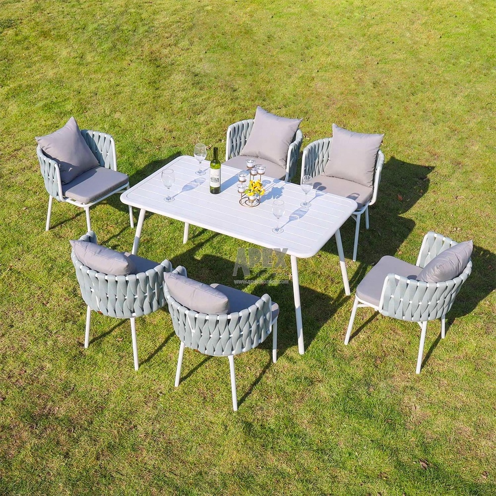 Outdoor Patio Furniture Aluminum Frame 7 Pieces Garden Restaurant Dining Table Set