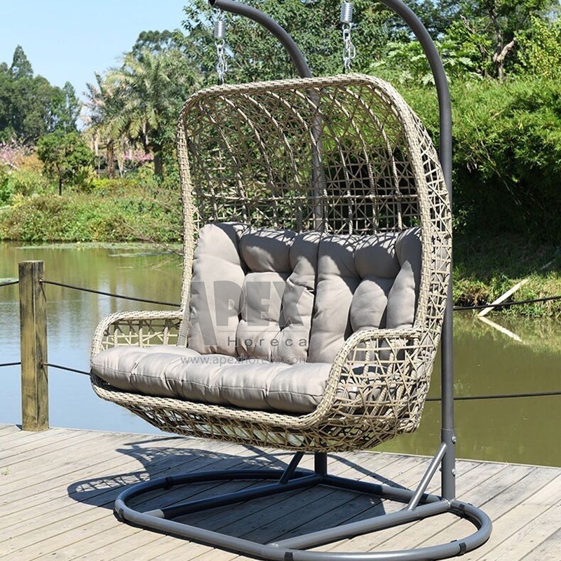 2021 Hot Selling Indoor Hanging Rattan Wicker Double Seat Garden Egg Chairs Factory Delivery Patio Outdoor Swing Chair