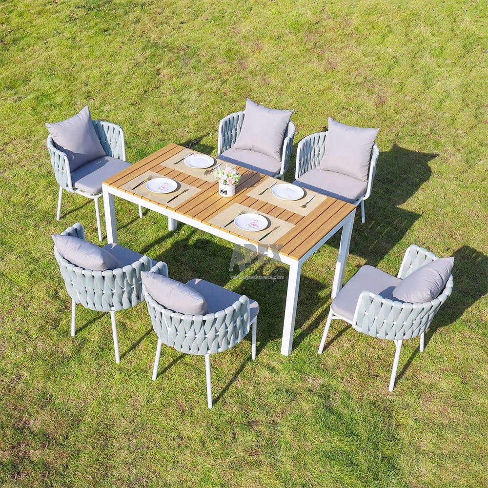 Outdoor Patio Furniture Aluminum Frame 7 Pieces Garden Restaurant Dining Table Set