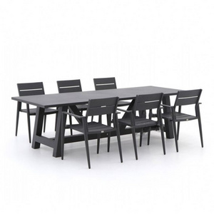 Table Chairs Set Garden Patio Modern Outdoor Dining Furniture Aluminum Frame Glass Table Top 8 Seater Reclining Folding Chair