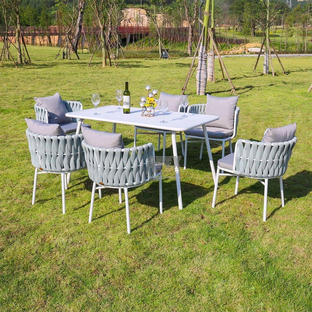 Outdoor Patio Furniture Aluminum Frame 7 Pieces Garden Restaurant Dining Table Set