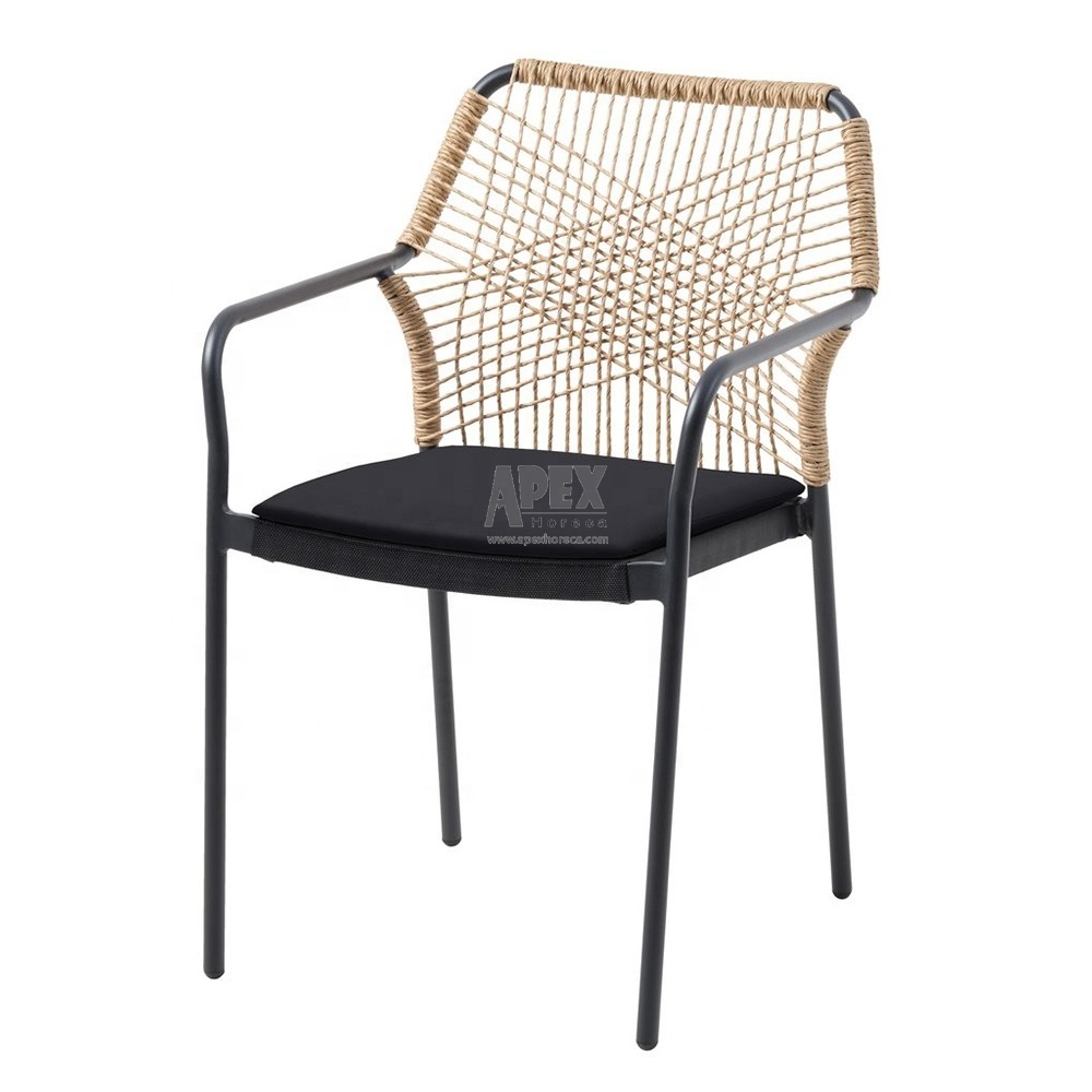 Unique Design Outdoor Furniture 100% Hand Weaving Rope rattan wicker chair with armrest