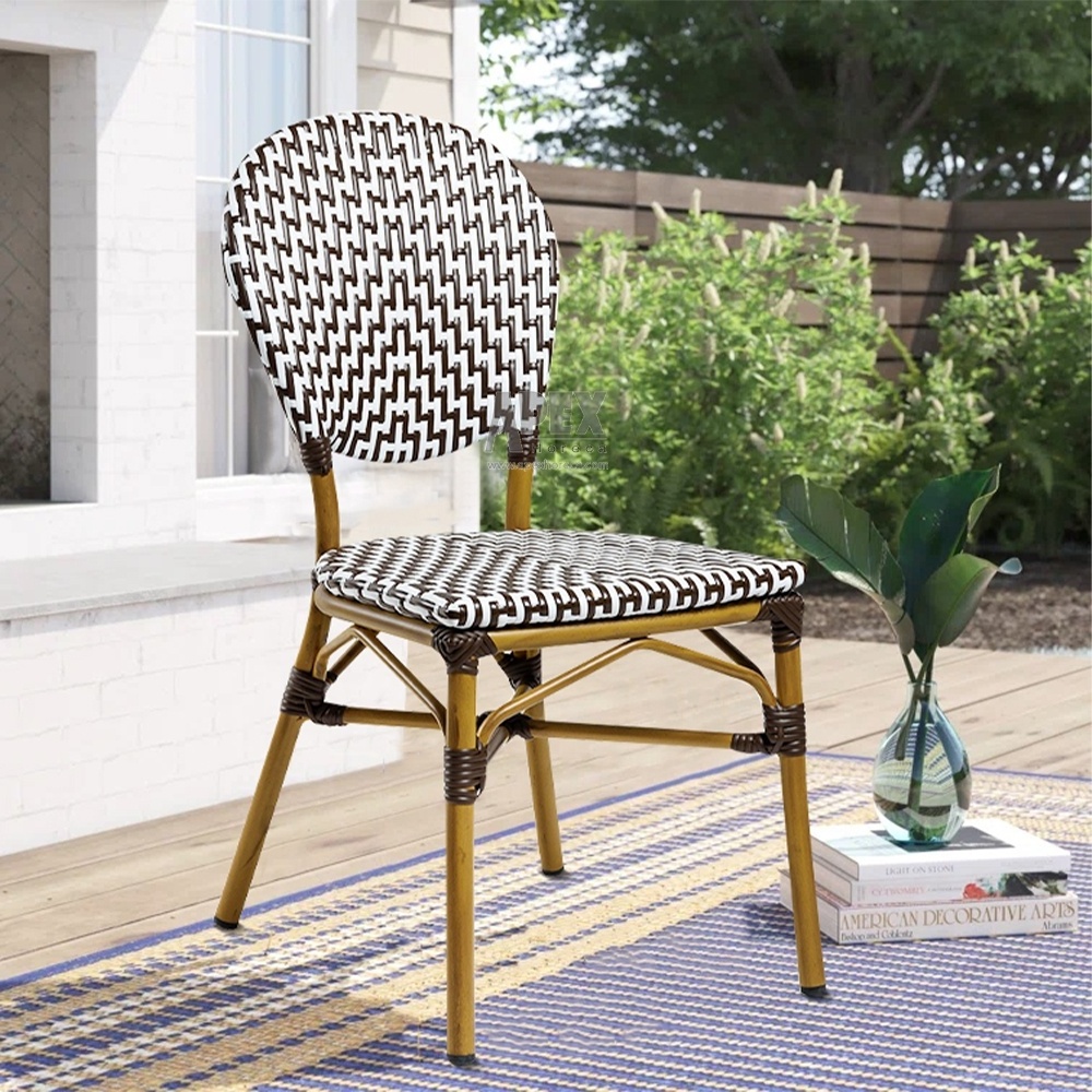 Rattan Furniture Restaurant Outdoor Coffee set Dining Metal bamboo Bistro Chair