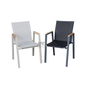 Outdoor Dining Chair With Poly wood Armrest Aluminum Stackable Chair Patio Garden Chair