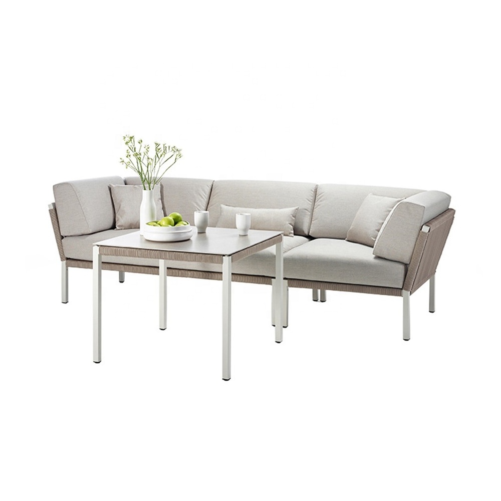 Aluminum Conversation Set Modern Sectional Sofa Rope Outdoor Patio Furniture Garden Set With Coffee Table And Waterproof Cushion