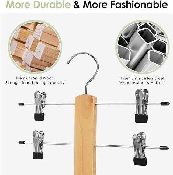 Manufacturer Custom Christmas premium wholesale nature wood Multilayer Storage skirts pants hanger with clips