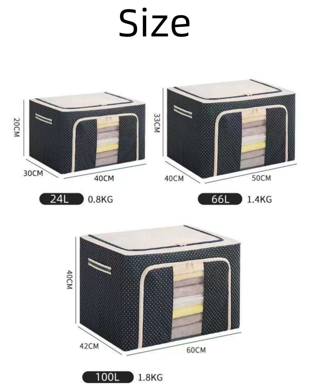 24/66/100L Living Cloth Stackable folding  Cloth Quilt Storage Box organizer with Large Clear Window and Handles for clothes