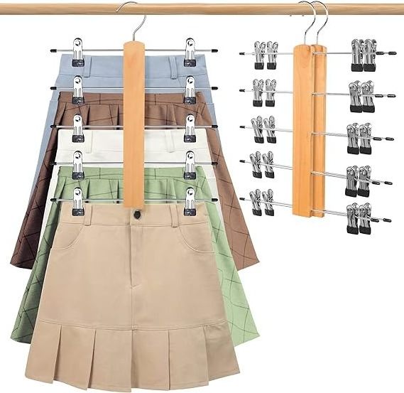 Manufacturer Custom Christmas premium wholesale nature wood Multilayer Storage skirts pants hanger with clips