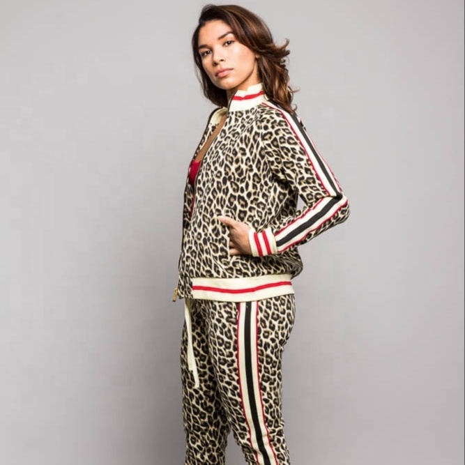 Sublimated Full Printed Women Tracksuit Leopard Printed Women Tracksuit Leopard Printed Casual Tracksuits For Women Cotton