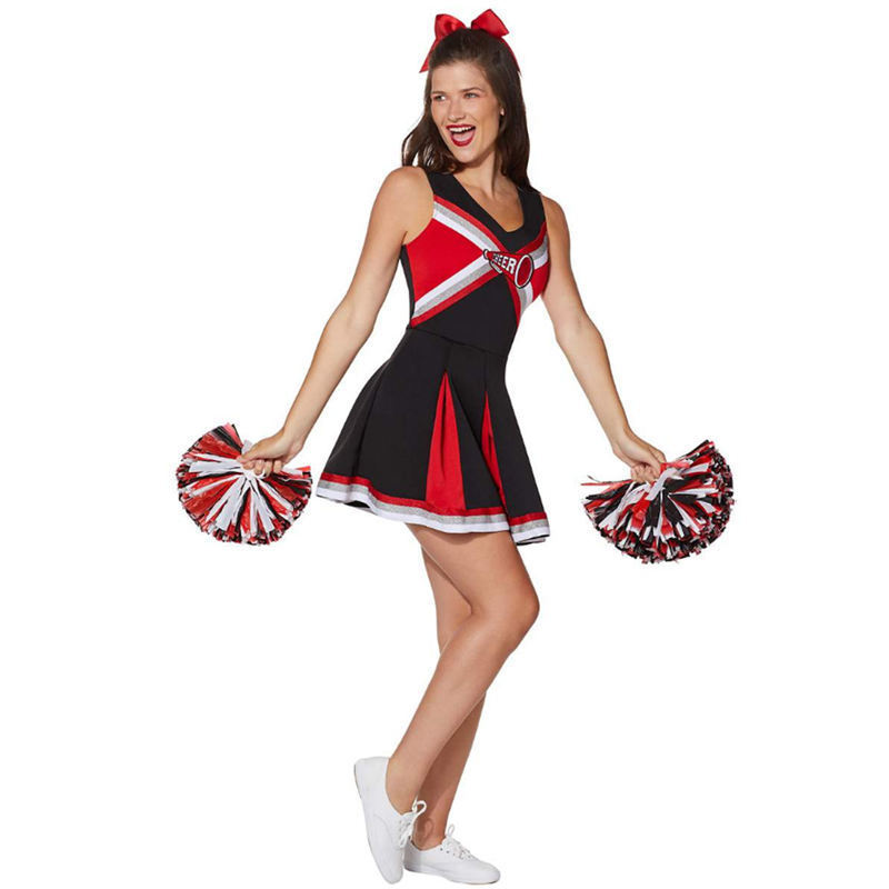 Design High Quality Cheerleading Uniform Dress Top Quality New Women Black Red Orange Light Blue Dark Shiny OEM Fabric